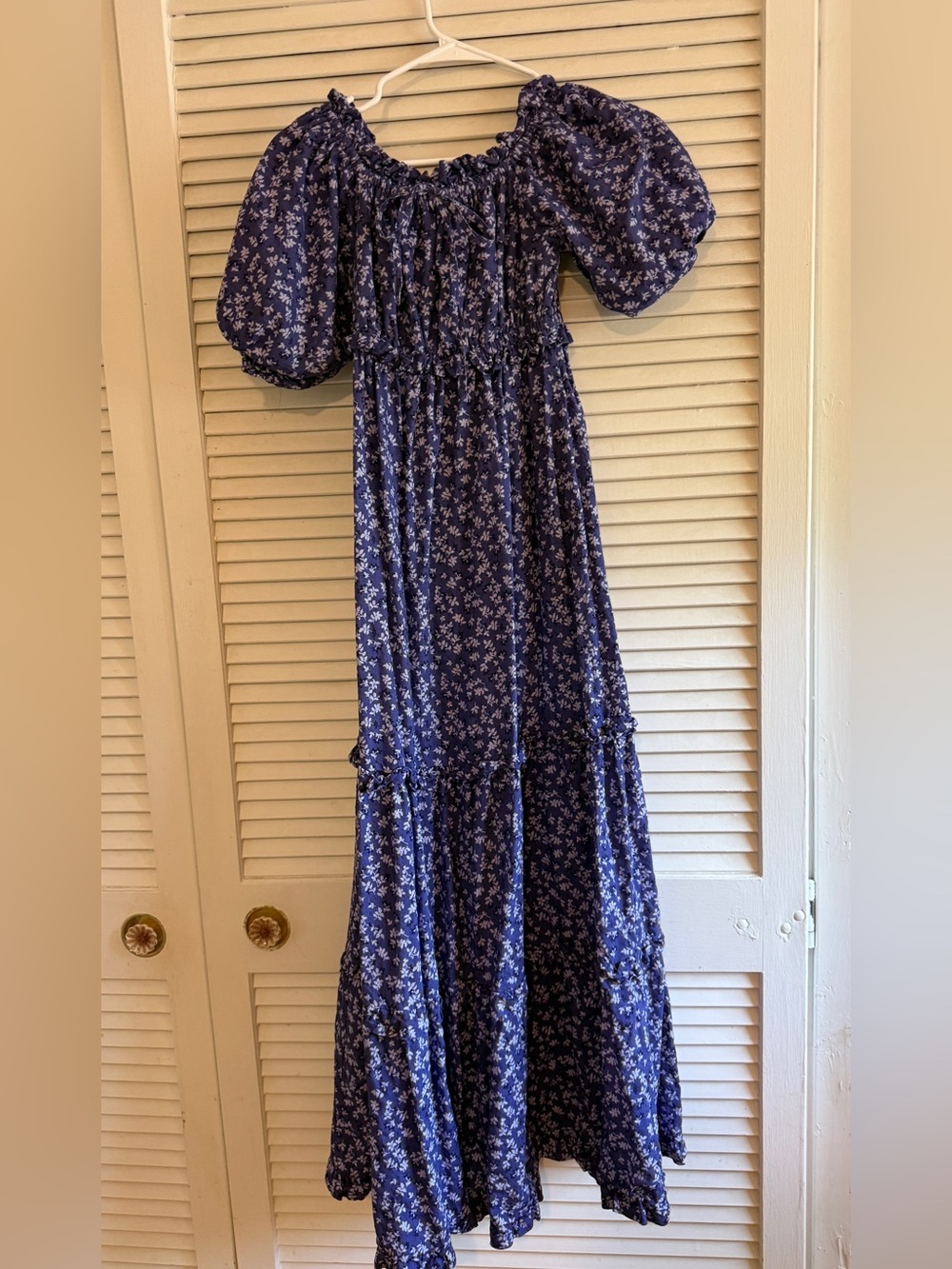 Peony Swimwear Navy Floral Maxi Dress with Puff Sleeves